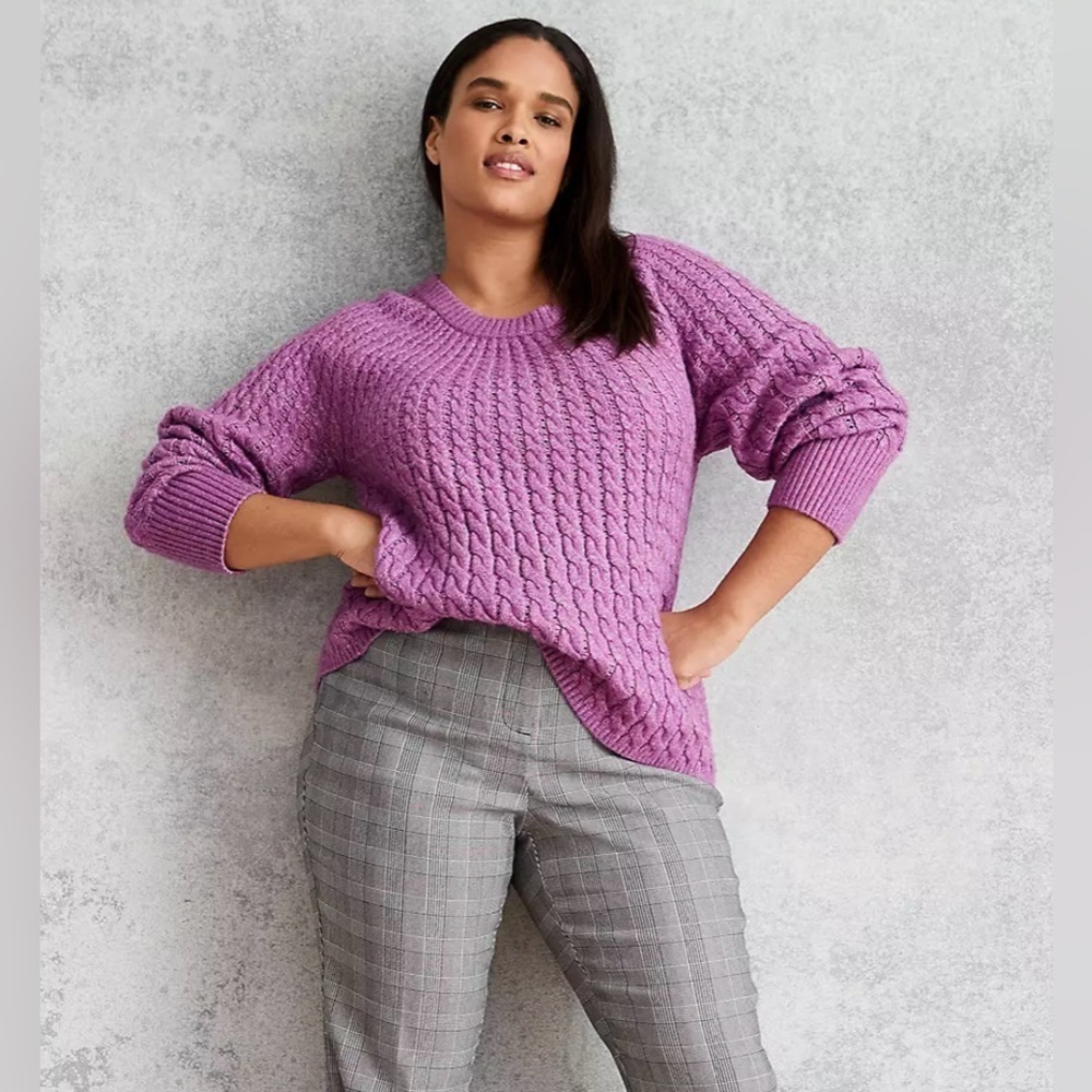 Lane Bryant Women's Purple Round-Neck Cable Knit Sweater Plus Size 18/20